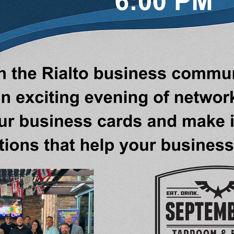 Flyer for the August 26 networking mixer at Septembers Taproom and Eatery in Rialto.